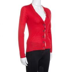 Pre Owned Burberry Brit Red Wool Knit Nova Check Trim Sweater XS