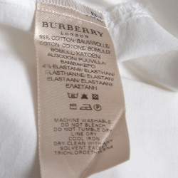 مملوكة مسبقًا قميص بربري أزرار أمامية قطن مرن أبيض مقاس كبير (لارج)