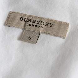 مملوكة مسبقًا قميص بربري أزرار أمامية قطن مرن أبيض مقاس كبير (لارج)