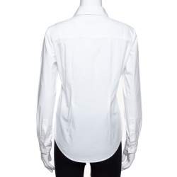 مملوكة مسبقًا قميص بربري أزرار أمامية قطن مرن أبيض مقاس كبير (لارج)