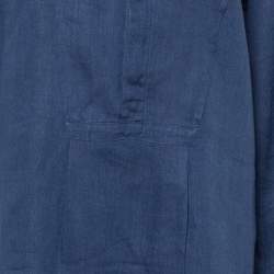 Pre Owned قميص تونيك بربري تفاصيل بيب كتان كحلي M