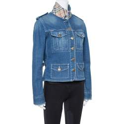 Pre Owned Burberry Vintage Denim Patch Pocket Detail Jacket M