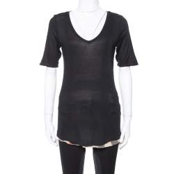 Pre Owned تي شيرت بربري حافة كاروهات نوفا تريكو سترتش أسود XS