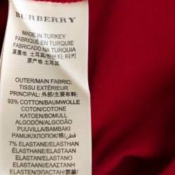 مملوكة مسبقًا تي شيرت بربري حافة كاروهات نوفا أحمر M