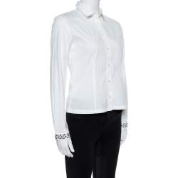 مملوكة مسبقًا قميص بربري بريت أكمام طويلة أساور مرصعة قطن أبيض S