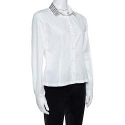 Pre Owned قميص بربري بريت أكمام طويلة قطن ياقة مرصع أبيض M