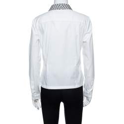 Pre Owned قميص بربري بريت أكمام طويلة قطن ياقة مرصع أبيض M