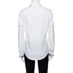 مملوكة مسبقًا قميص بربري بريت أكمام طويلة أساور مزخرفة جواهر قطن أبيض M