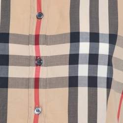 Pre Owned قميص بربري بريت أزرار أمامية قطن سترتش كاروهات نوفا بيج L