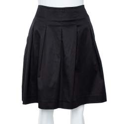Pre Owned Burberry Black Cotton Pleated Skirt S