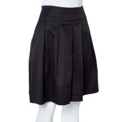 Pre Owned Burberry Black Cotton Pleated Skirt S
