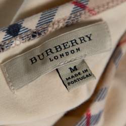 مملوكة مسبقًا Burberry Beige Cotton Check Trimmed Round Neck T-Shirt M