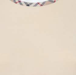مملوكة مسبقًا Burberry Beige Cotton Check Trimmed Round Neck T-Shirt M