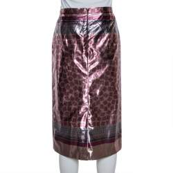 Burberry Champagne Pink Printed Lamé Pencil Skirt M