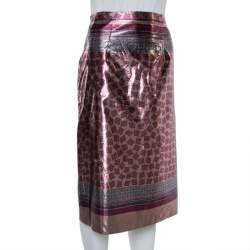 Burberry Champagne Pink Printed Lamé Pencil Skirt M
