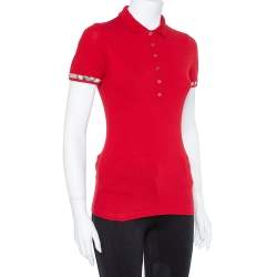 Pre Owned Burberry Brit Red Cotton Pique Polo T-Shirt XS