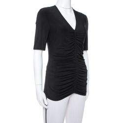 Pre Owned Burberry Black Stretch Knit Ruched V-Neck Top S