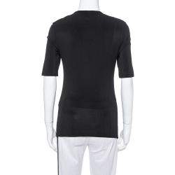 Pre Owned Burberry Black Stretch Knit Ruched V-Neck Top S