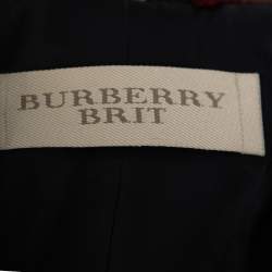Pre Owned Burberry Brit Red & Black Tweed Buckle Detailed Coat M