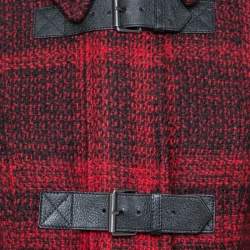 Pre Owned Burberry Brit Red & Black Tweed Buckle Detailed Coat M