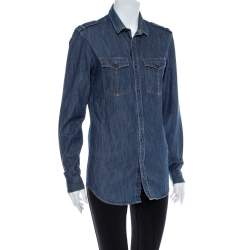 Pre Owned قميص بربري أزرار أمامية و أكمام طويلة دنيم أزرق مقاس وسط (ميديوم)