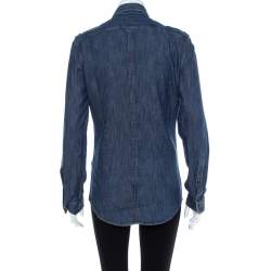 Pre Owned قميص بربري أزرار أمامية و أكمام طويلة دنيم أزرق مقاس وسط (ميديوم)