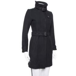 Pre Owned معطف بربري بريت روشورث متوسط الطول بحزام صوف أسود مقاس صغير جداً (اكس سمول) 