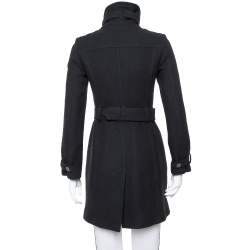 Pre Owned معطف بربري بريت روشورث متوسط الطول بحزام صوف أسود مقاس صغير جداً (اكس سمول) 