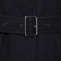 Pre Owned معطف بربري بريت روشورث متوسط الطول بحزام صوف أسود مقاس صغير جداً (اكس سمول) 