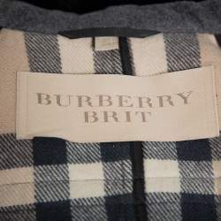 مملوكة مسبقًا معطف بربري بريت متوسط الطول بهودي حافة مزينة فرو صوف رصاصي مقاس صغير جداً (اكس سمول) 