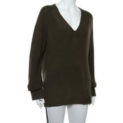 Pre Owned Burberry Brit Green Cashmere V-Neck Sweater L