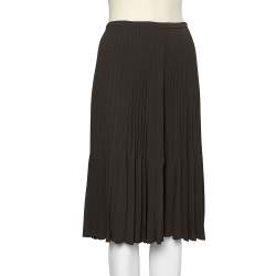 Pre Owned Burberry Dark Green Crepe Pleated Short Skirt L