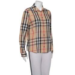 مملوكة مسبقًا Burberry Brit Beige Nova Check Pattern Cotton Button Front Shirt XL