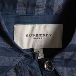 Pre Owned Burberry Navy Blue Checkered Cotton Silk Midi Dress L