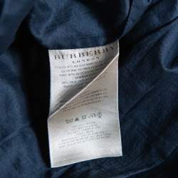 Pre Owned Burberry Navy Blue Checkered Cotton Silk Midi Dress L