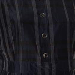 Pre Owned Burberry Navy Blue Checkered Cotton Silk Midi Dress L