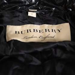 مملوكة مسبقًا جاكت بربري منفوخ ريش ناعم صناعي أسود مقاس صغير