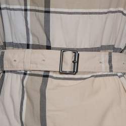 مملوكة مسبقًا فستان بربري بريت ميشا حزام قطن مزخرف مربعات بيج مقاس صغير جداً (اكس سمول)