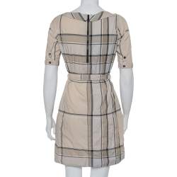 مملوكة مسبقًا فستان بربري بريت ميشا حزام قطن مزخرف مربعات بيج مقاس صغير جداً (اكس سمول)