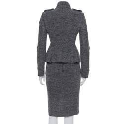 Pre Owned Burberry Grey Boucle Ruched Collared Blazer & Pencil Skirt Set S