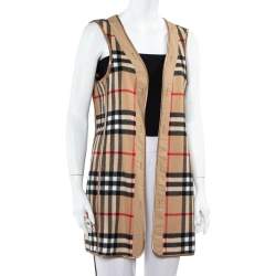 Pre Owned Burberry Beige Sandringham Check Patterned Cashmere & Wool Warmer L