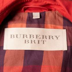 Pre Owned معطف طويل بربري بريت صدرية مزدوجة قطن برتقالي محروق مقاس كبير (لارج)