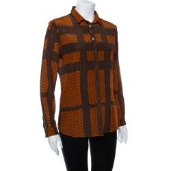 Pre Owned Burberry Brown Printed Silk Button Front Shirt M