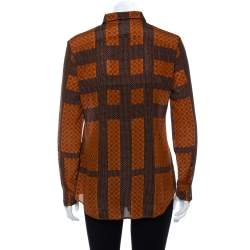 Pre Owned Burberry Brown Printed Silk Button Front Shirt M