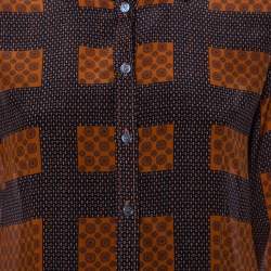 Pre Owned Burberry Brown Printed Silk Button Front Shirt M