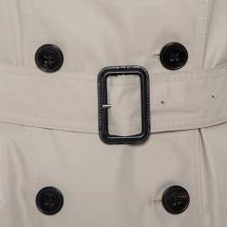 Pre Owned Burberry Beige Cotton & Leather Double Breasted Trench Coat M