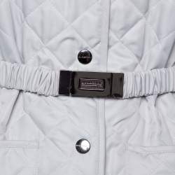 Pre Owned Burberry Silver Synthetic Quilted Belted Collared Jacket M