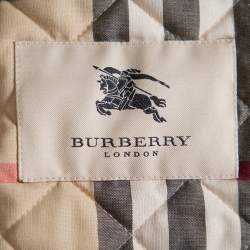 Pre Owned Burberry Silver Synthetic Quilted Belted Collared Jacket M