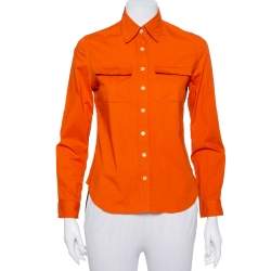 Burberry Orange Cotton Pocket Detail Button Front Shirt S