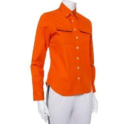 Burberry Orange Cotton Pocket Detail Button Front Shirt S